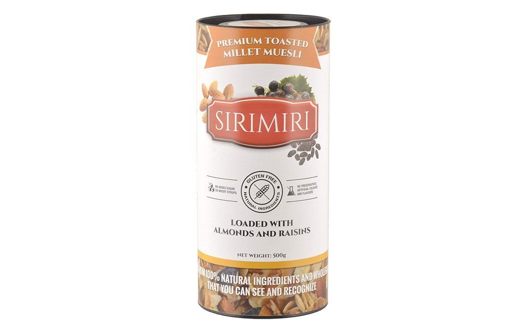 Sirimiri Premium Toasted Millet Muesli, Loaded With Almonds And Raisins   Container  500 grams